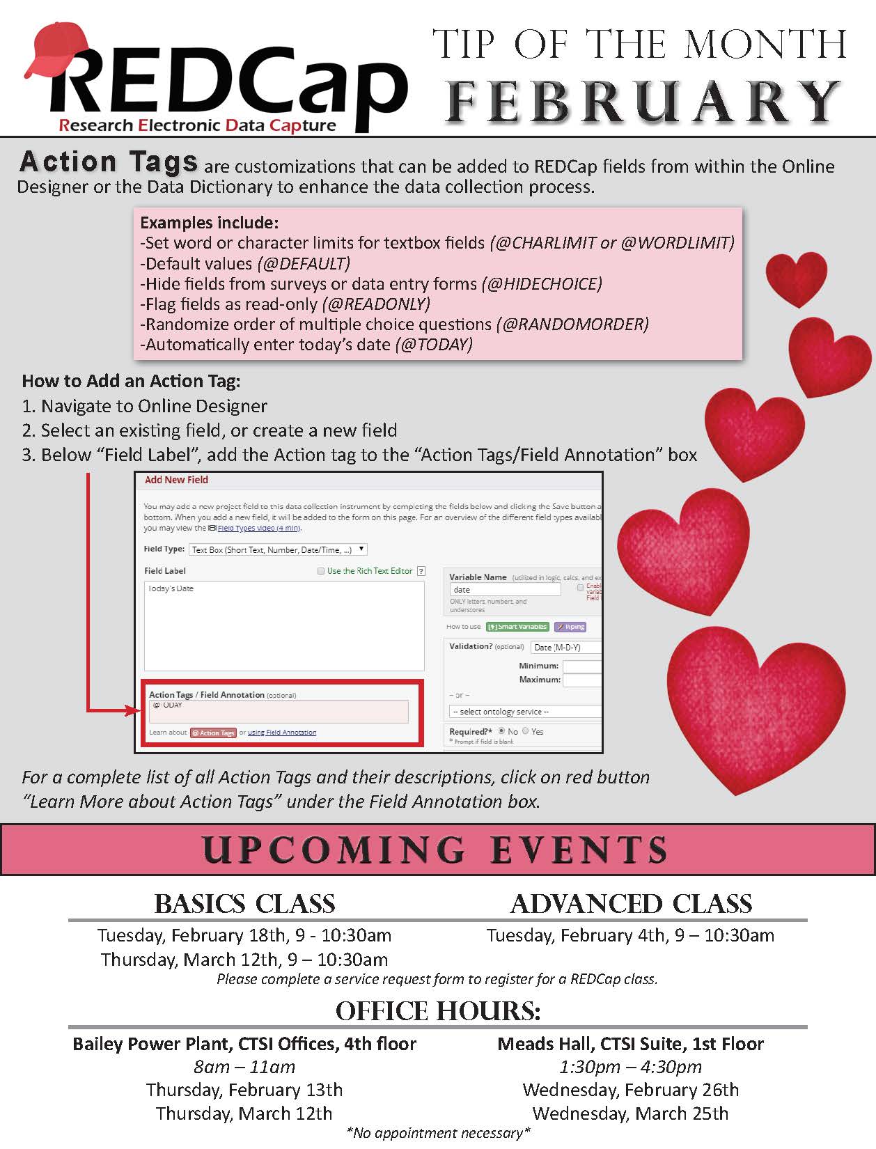 REDCap February Tip of the Month poster: Action Tags