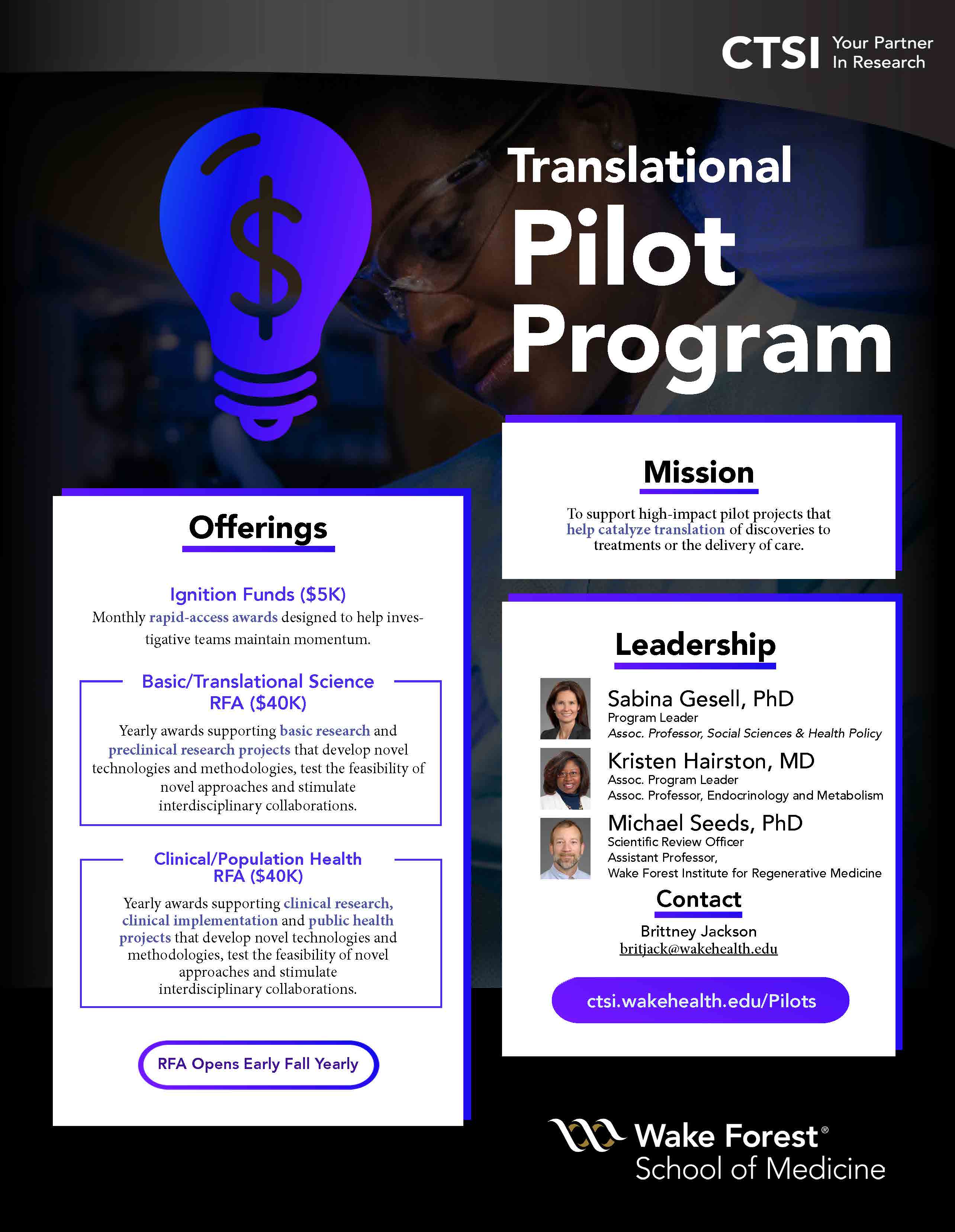Translational Pilot Awards | Mission: To develop novel technologies and methodologies, to test the feasibility of novel approaches and to stimulate inter-disciplinary collaborations that test generalizable solutions to translational research problems.